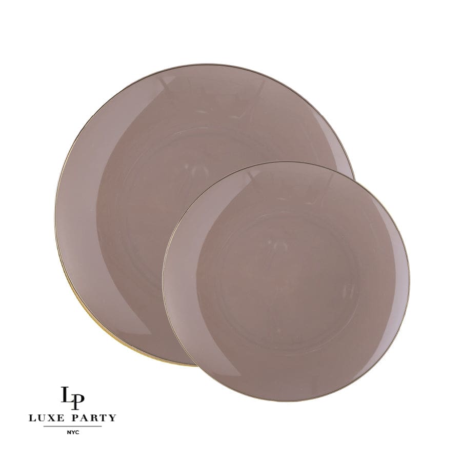 Luxe Party - Wholesale Disposable Plate - Round Taupe • Gold Plastic Plates | 10 Pack1