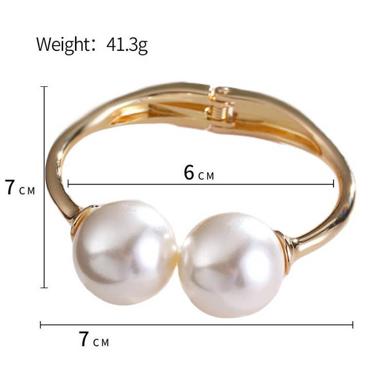 Gold Large Pearl Opening Bangle for wholesale on Faire2
