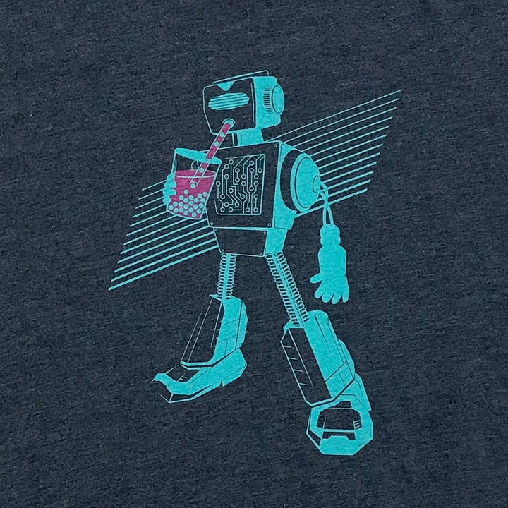 STORY SPARK - Wholesale Screen Printed T-Shirt - Unisex - BOBA BOT - Bubble Tea Robot Graphic T-shirt1
