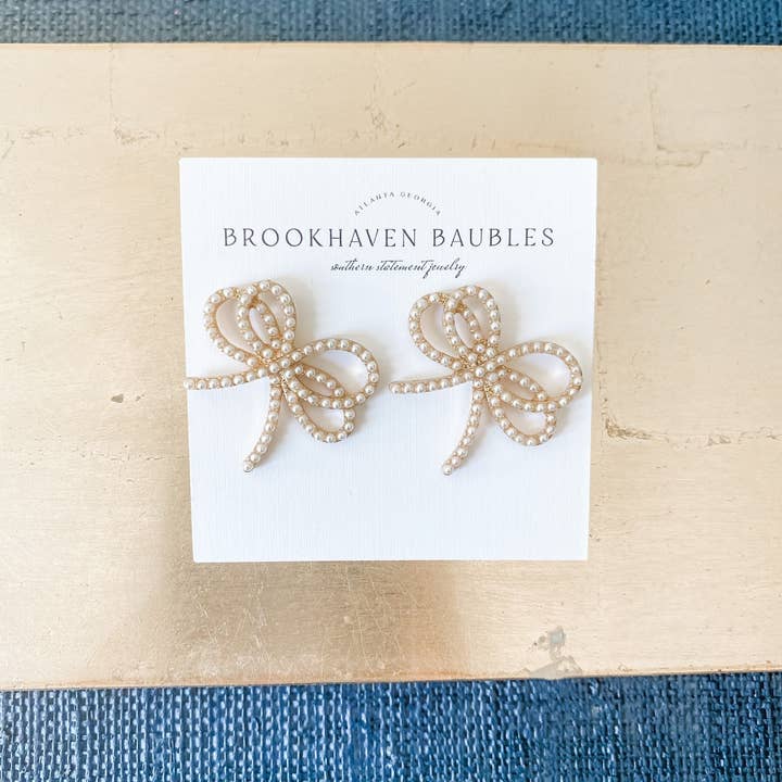 Brookhaven Baubles - Wholesale Stud/Post Earrings - Dainty Pearl Bow Earrings - Southern Statement Jewelry2