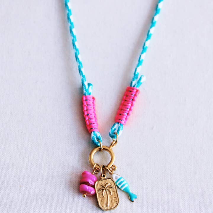 Bazou - Wholesale Pendant/Charm Necklace - Surf necklace with charms - turquoise/pink