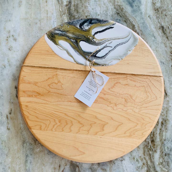 Nikita Fine Art LLC - Wholesale Cheese Board - Madison Maple Round cheese and charcuterie board 15"