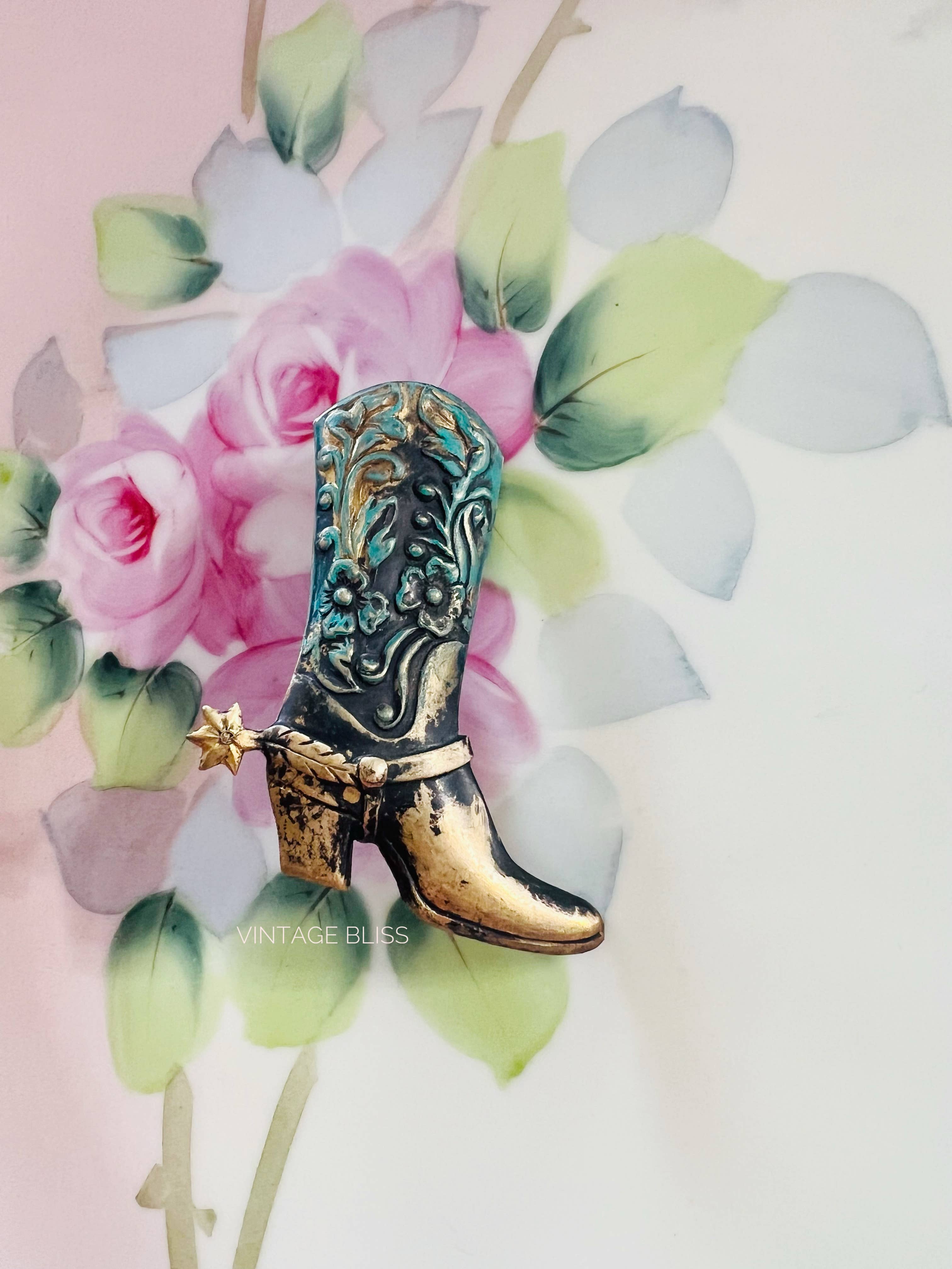 Vintage Bliss - Wholesale Hat Accessory - Women's - Western Turquoise Brass Cowboy Boot Hat Pin