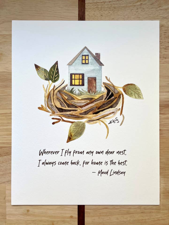 8x10 Bird Nest House - Housewarming - Watercolor Art Print for wholesale by Kristin Schmidt Artist