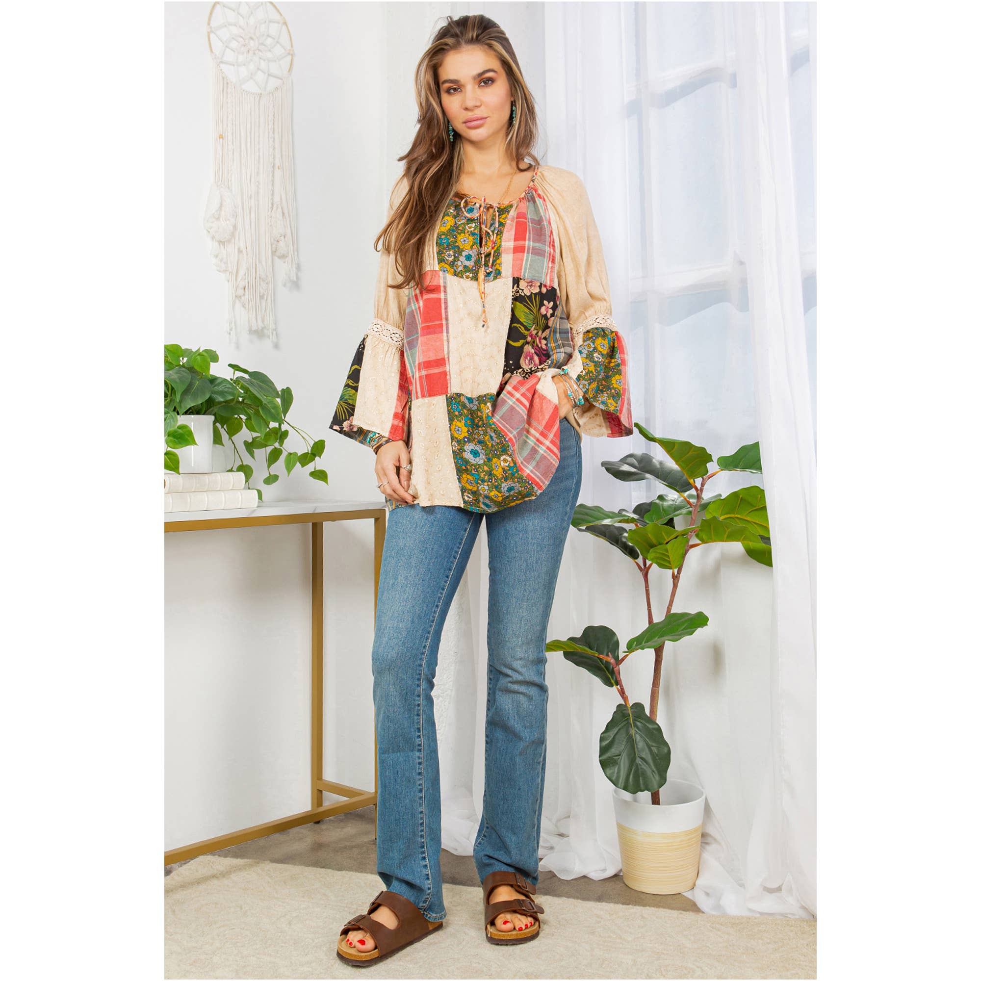 Young Threads - Wholesale Tunic - Women's - Peasant Top with Print Checks Patchwork (New Color)13