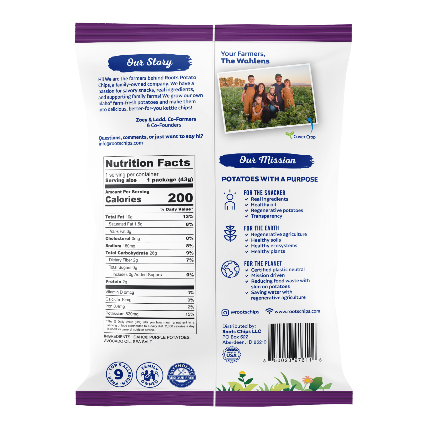 Roots Potato Chips - Vente Chips - Boîte à collation violette au sel de mer (sachets de 30 à 1,5 oz)1