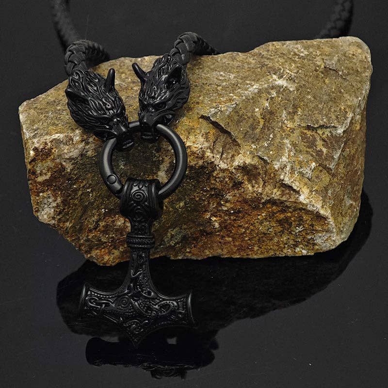 SALINA TRADING INC - Wholesale Pendant/Charm Necklace - Celtic Wolf Head Leather Necklace with Hammer Pendant0