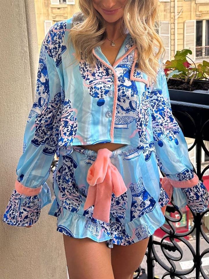 Rosa Clothing - Wholesale Lounge Set - Women's - Prism Pink Valentine's Day red Heart rose bow Pajamas set2