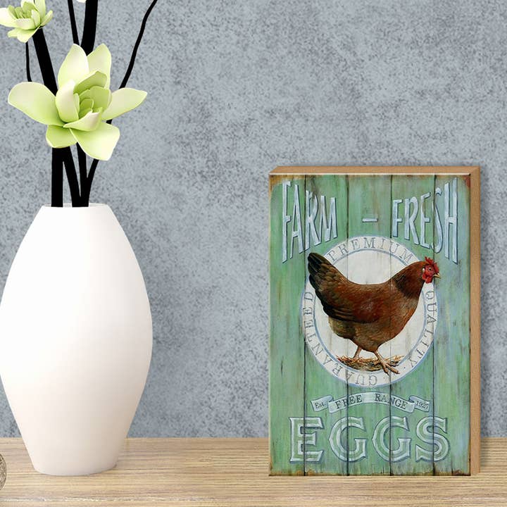 Femer - Wholesale Sign - Wooden sign saying 12x18cm Chicken Farm Fresh Eggs free range2
