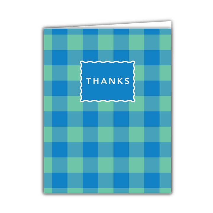 Thanks Gingham Card Blue/Turquoise - C0003 for wholesale by Webster Road Paper Co