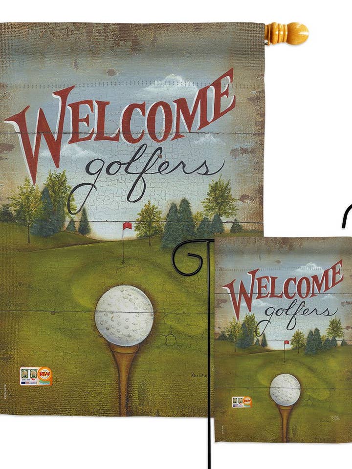 Flag Welcome Golfers Golf Scenery Day Garden House 2-Sided for wholesale by Two Group Flag Co
