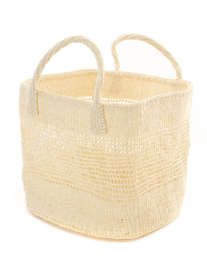Natural Cream Lace Weave Square Sisal Baskets for wholesale by Swahili | AFRICAN MODERN