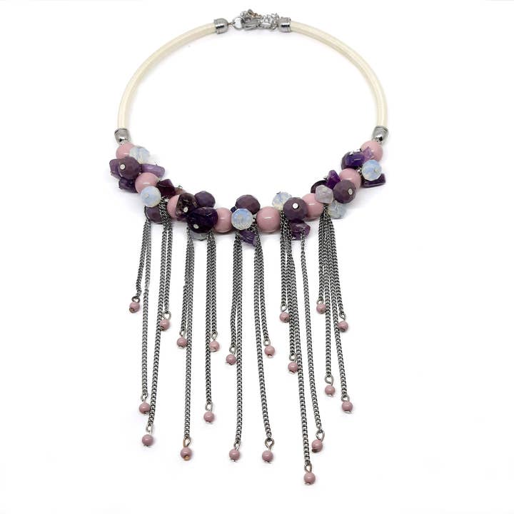 COLLAR ACERO H-234 C/ CADENA PLATEADA ROSA para venta al por mayor de Mayachi