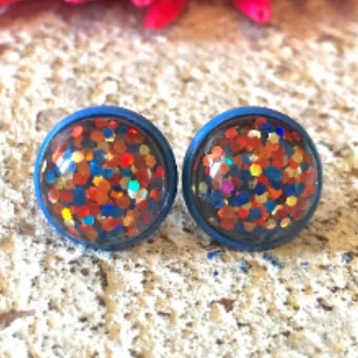 Orecchini glitter coriandoli, orecchini 12mm, orecchini scintillanti per la vendita all'ingrosso da parte di Polka Dot Drawer