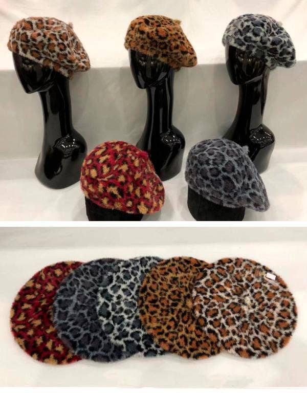 multicolor assortment Women's Wool Beret with Animal Print Design and High Quality for wholesale on Faire3