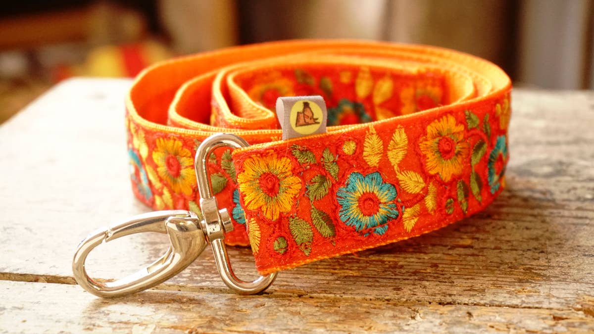 hundsfutter - Wholesale Pet Leash - Dog - Wide orange strap with flower design8