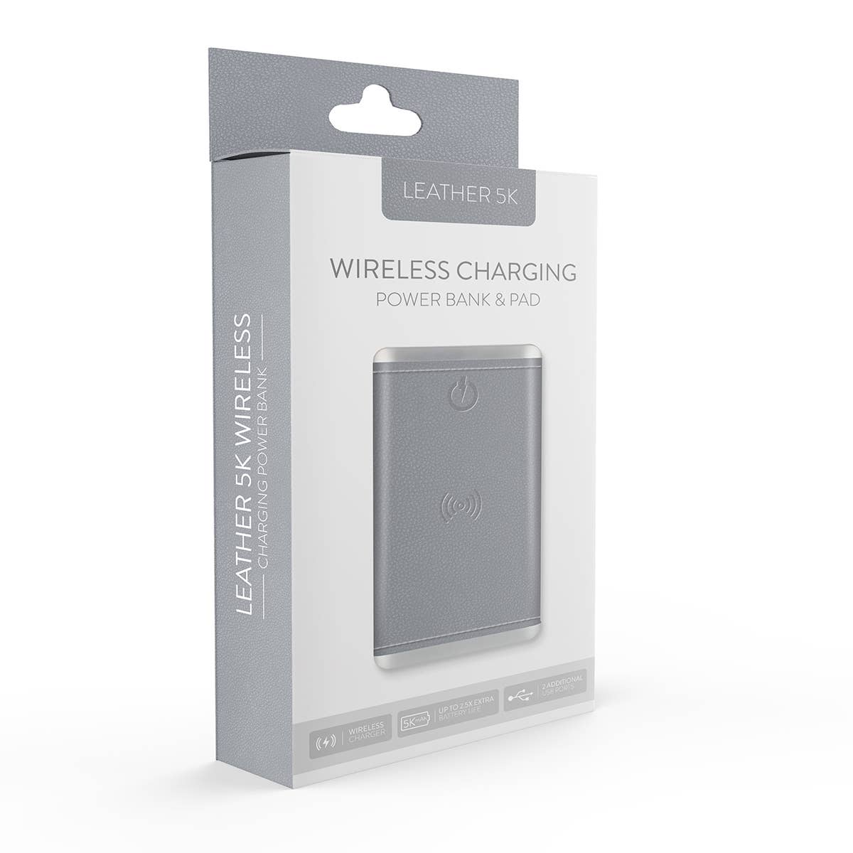 PhunkeeTree - Wholesale Portable Charger - Grey - Leather 5K Wireless Charging Power Bank3