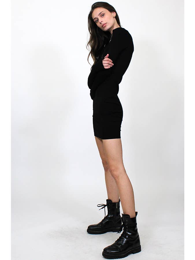 Junie - Wholesale Dress - Women's - ZIP UP MOCK NECK LONG SLEEVE MINI DRESS MXD107211