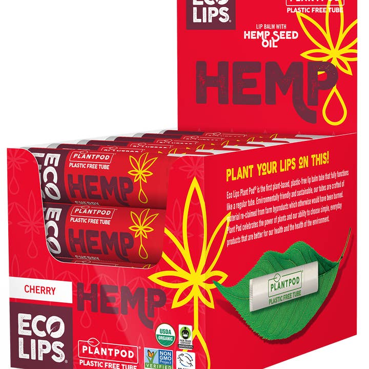 Eco Lips & Bug Soother - Vendita all'ingrosso Burro di cacao - Balsamo per labbra alla canapa Plant Pod con display da 24