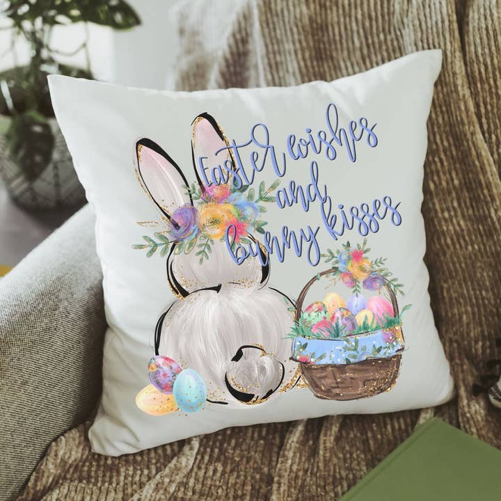 Easter wishes and bunny kisses Easter throw pillow covers for wholesale by Capable By Design