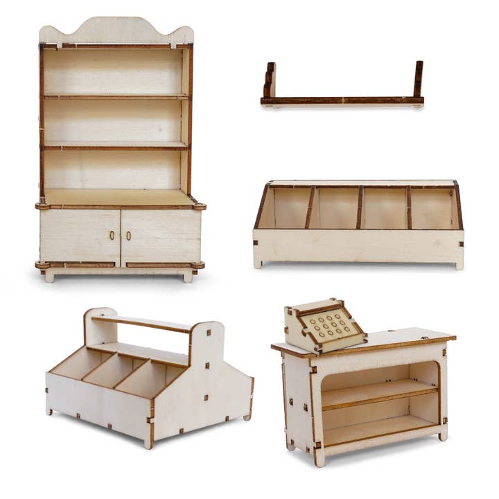Het Muizenhuis - Vendita all'ingrosso Kit per lavoretti fai da te - Bambini - Kit di mobili per bambole fai-da-te per bambini - Shop (scala 1:12)