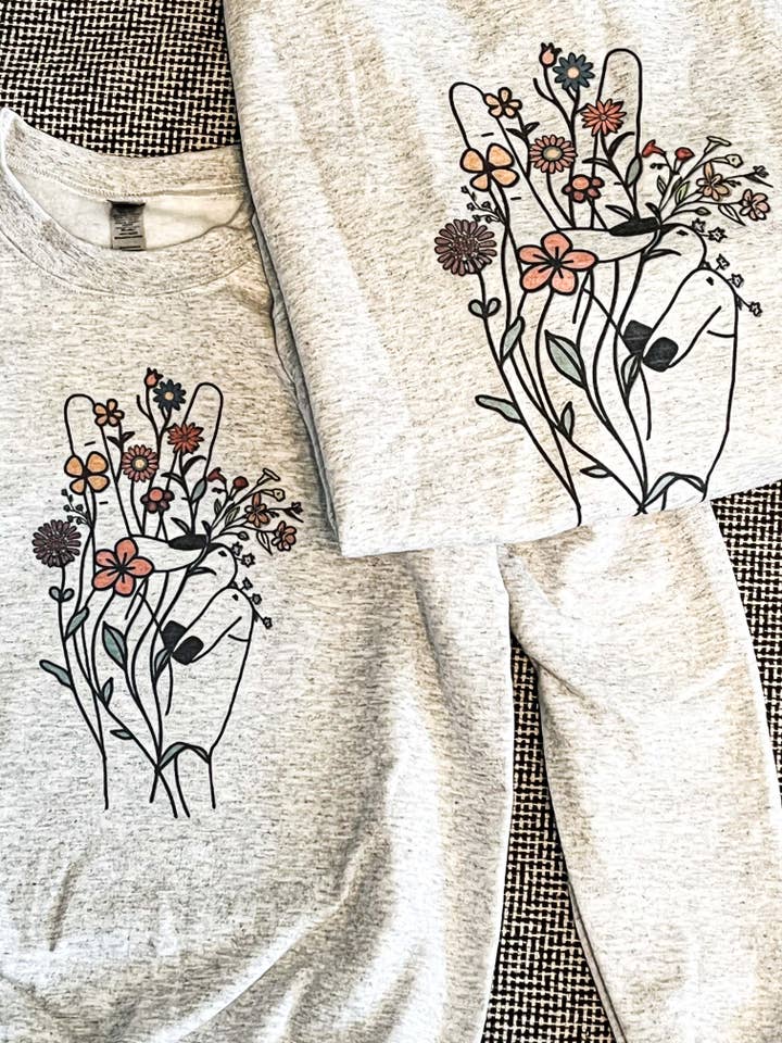Peace Out Floral Fleece Lined Crewneck Ash Grey for wholesale by MM Custom Apparel