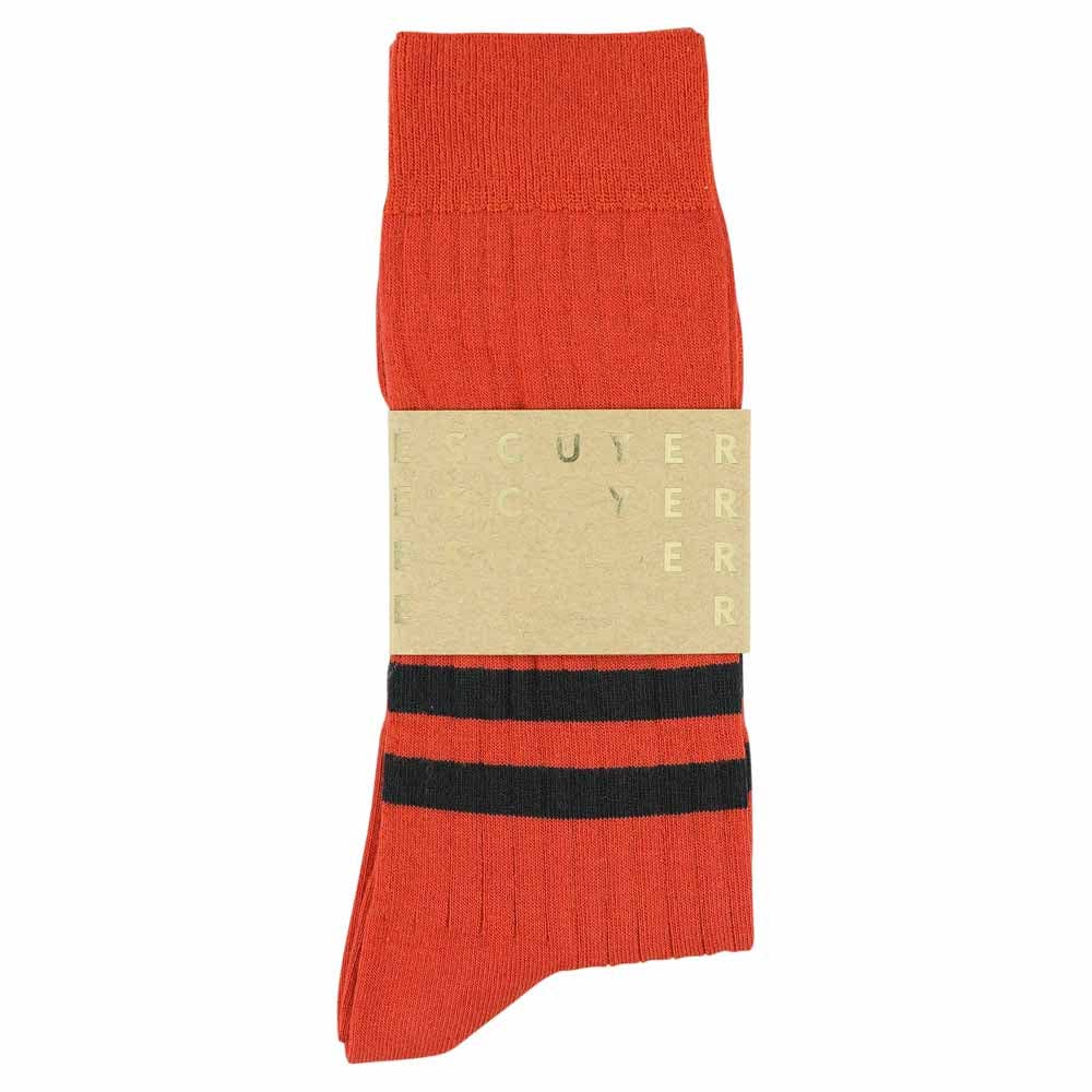ESCUYER - Wholesale Socks - Men's - Men Stripes socks - Orange / Off Black1