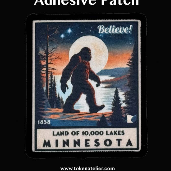 Minnesota Sasquatch Adhesive Sublimation Patch for wholesale by Token Atelier