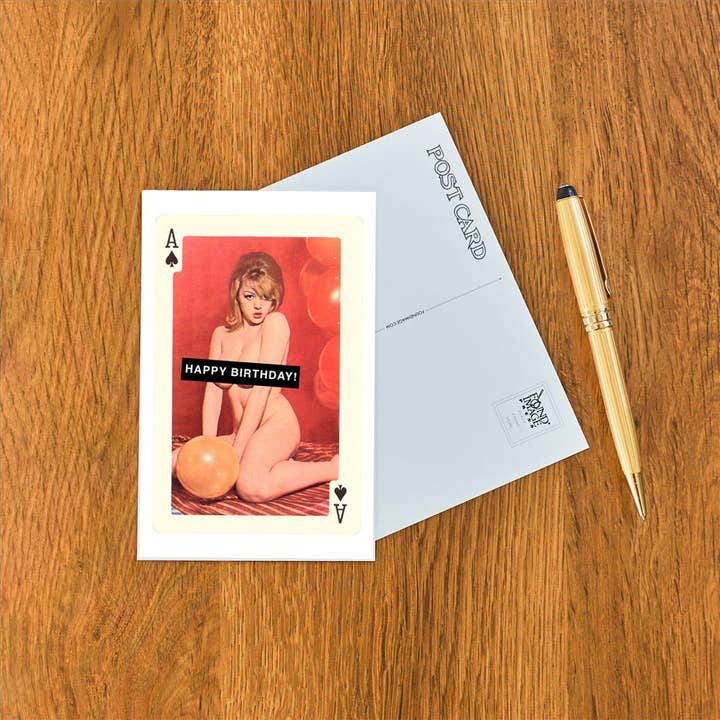 Found Image Press - Wholesale Postcard - Postcard HB-285 Happy Birthday, Naked Woman with Balloon on 1