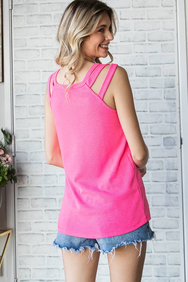 7th Ray - Venta al por mayor Camiseta sin mangas - Mujer - Top de Tirantes con Detalle de Correa en el Hombro de Punto Térmico T239521