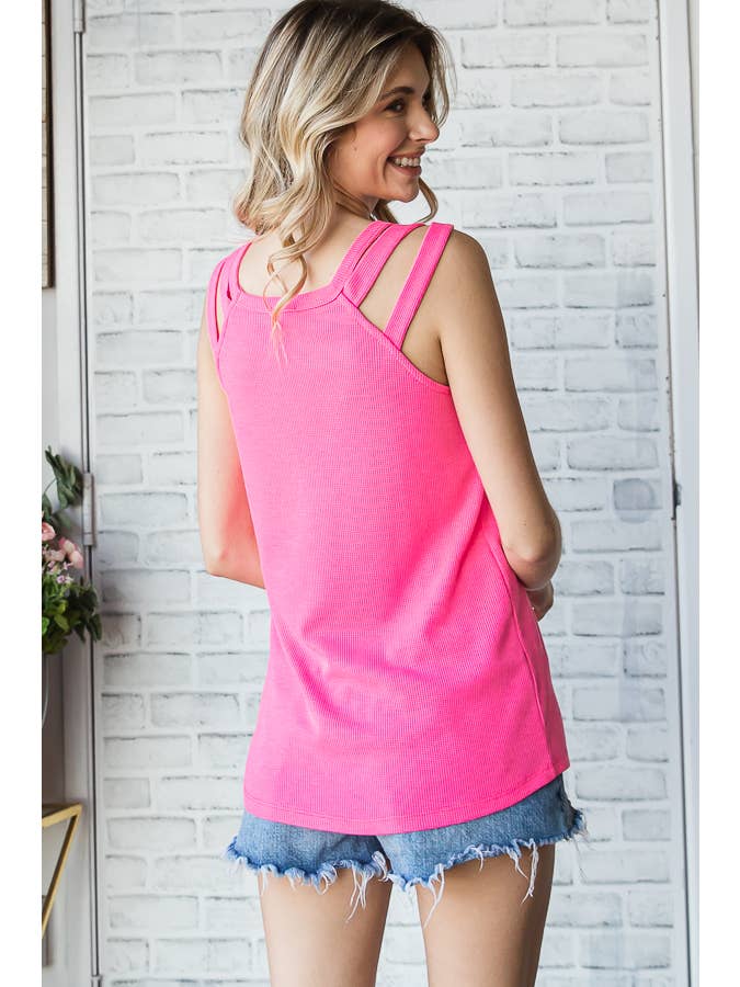 7th Ray - Venta al por mayor Camiseta sin mangas - Mujer - Top de Tirantes con Detalle de Correa en el Hombro de Punto Térmico T239521