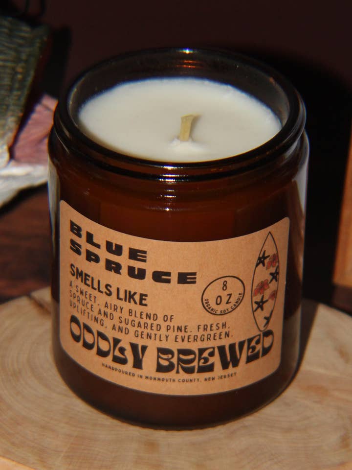 Blue Spruce Soy Candle for wholesale by Oddly Brewed