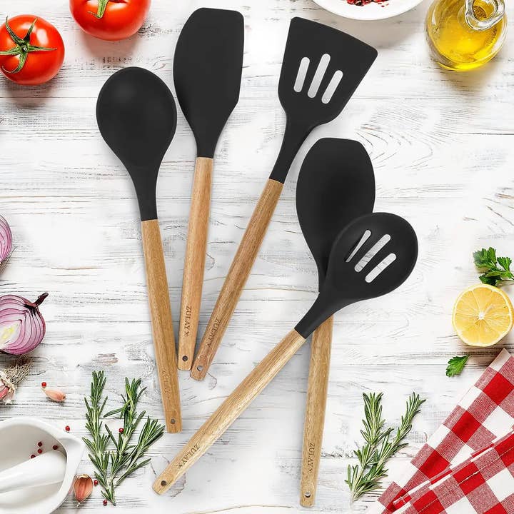 Zulay Kitchen - Wholesale Kitchen Utensil Set - 5-Piece Silicone Utensils Set with Wooden Handles35