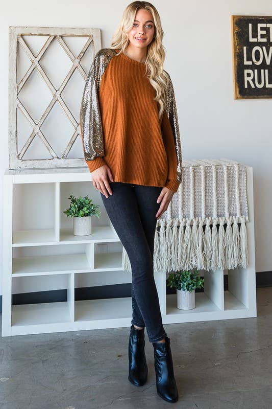 HEIMISH – wholesale Sweatshirt – Women's – ET6837-10 SOLID WAFFLE AND SEQUINS TOP8