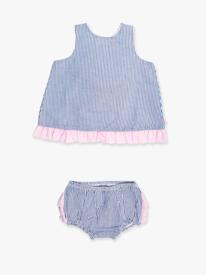 Baby Girls Classic Blue Seersucker Ruffle Swing Top and Bloomer Set
for wholesale on Faire