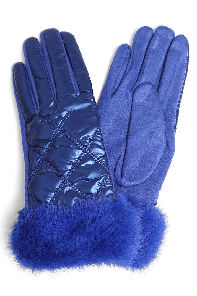 Hana – Engroshandel Handsker - Dame – Skinnende quiltede handsker med imiteret pels manchetter4