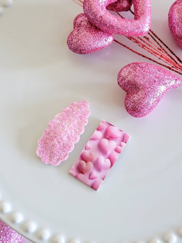 Snap Clip Mix Set-Pink Puffy Hearts voor wholesale door Dainty Delights Creations