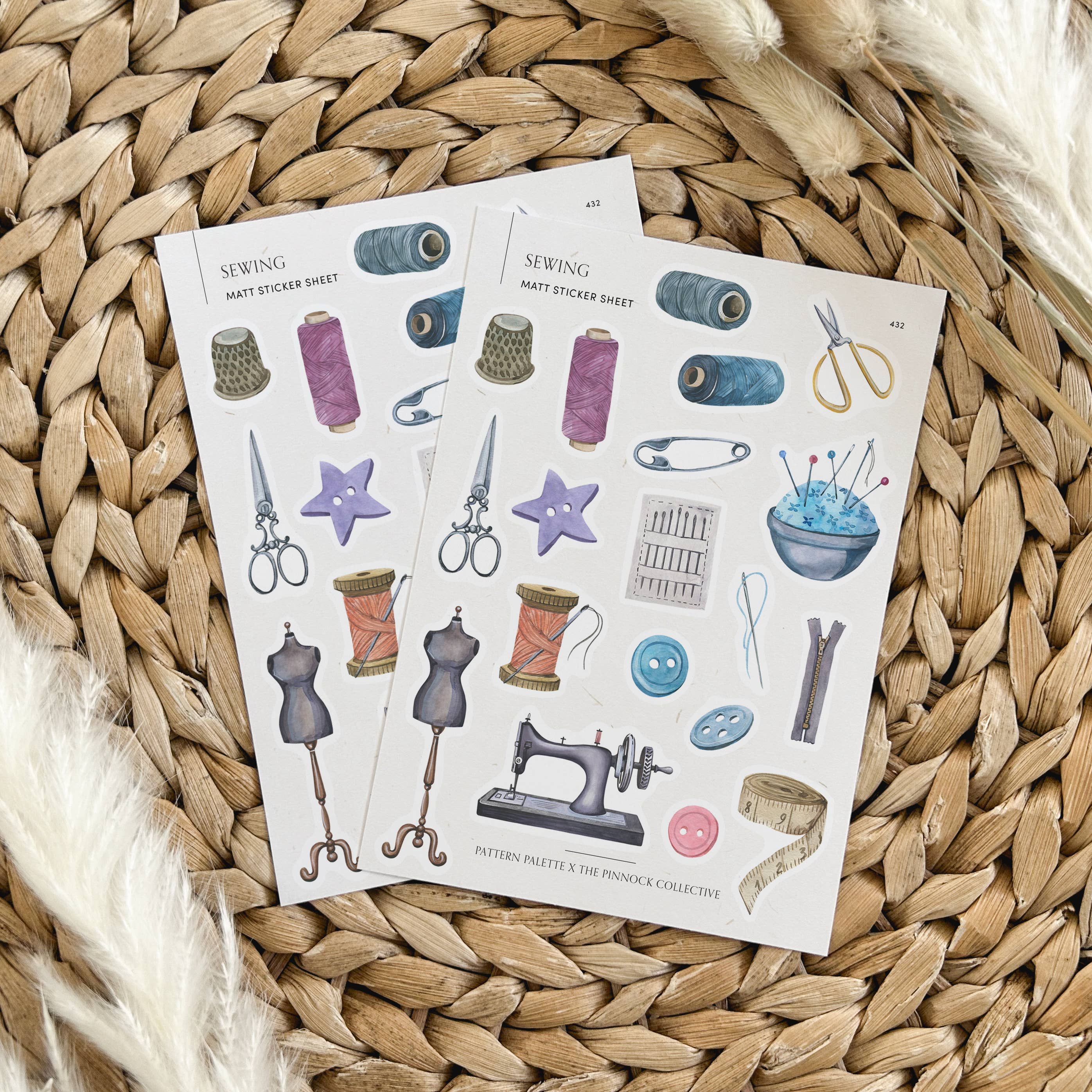 The Pinnock Collective – wholesale Sticker – Watercolour Sewing Sticker Sheet1