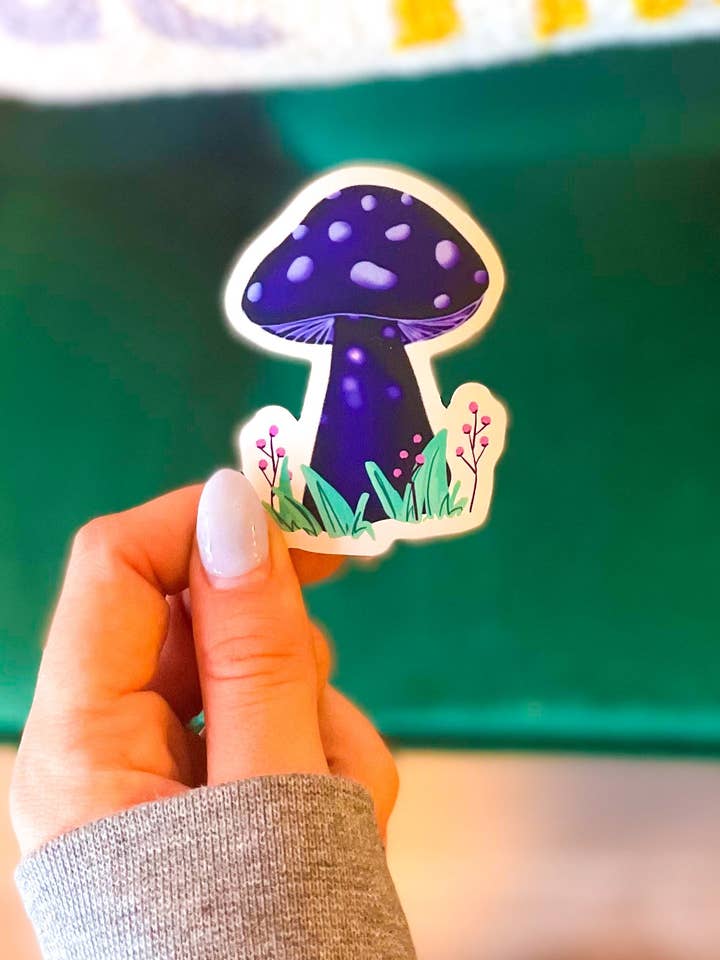 Blue Mushroom Sticker for wholesale by Hillside Studio
