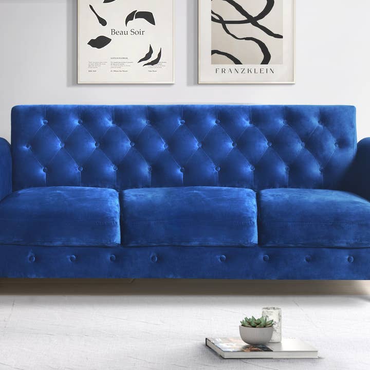 Home Design - Wholesale Sofa - 2-Piece Casper Velvet Rolled Arm Living Room Set with Loveseat and Sofa, Foam-Filled Cushions, Nailhead Trim, Navy Blue6