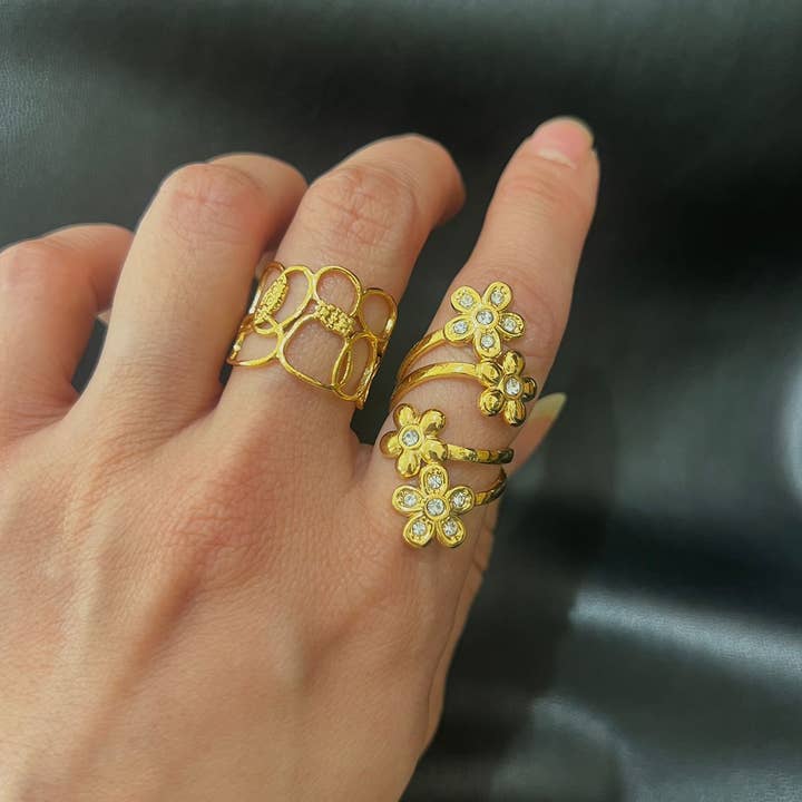 Cassette Barcelona - Wholesale Band/Stacked Ring - Pebbles Stainless Steel Waterproof Ring1