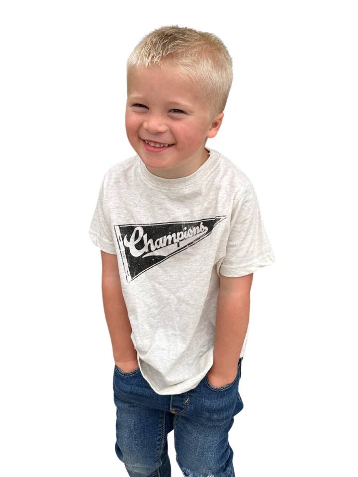 August Bleu - Venta al por mayor Camiseta serigrafiada - Niños - Camiseta estampada Champion Pennant para niños - 2,2,2,2