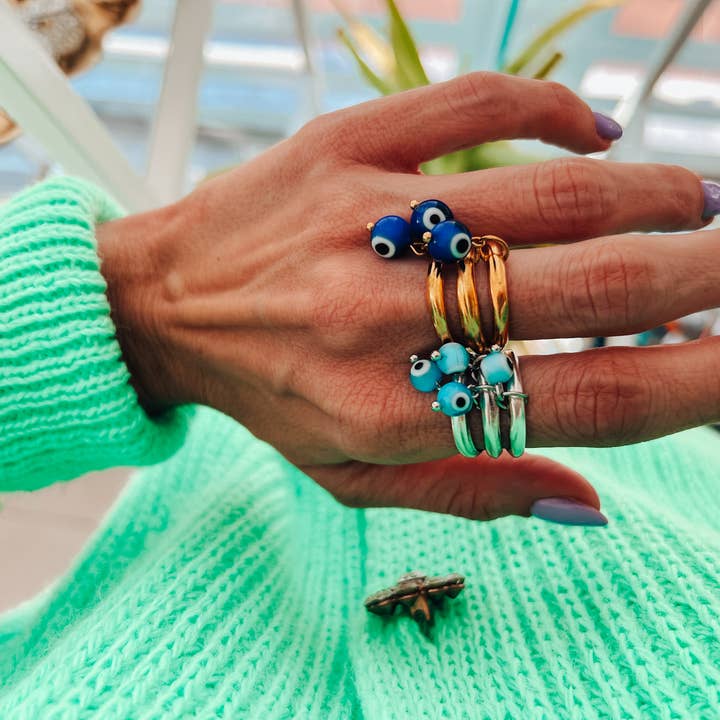 Goupi - Wholesale Cocktail/Statement Ring - Eye charm rings in silver and gold1