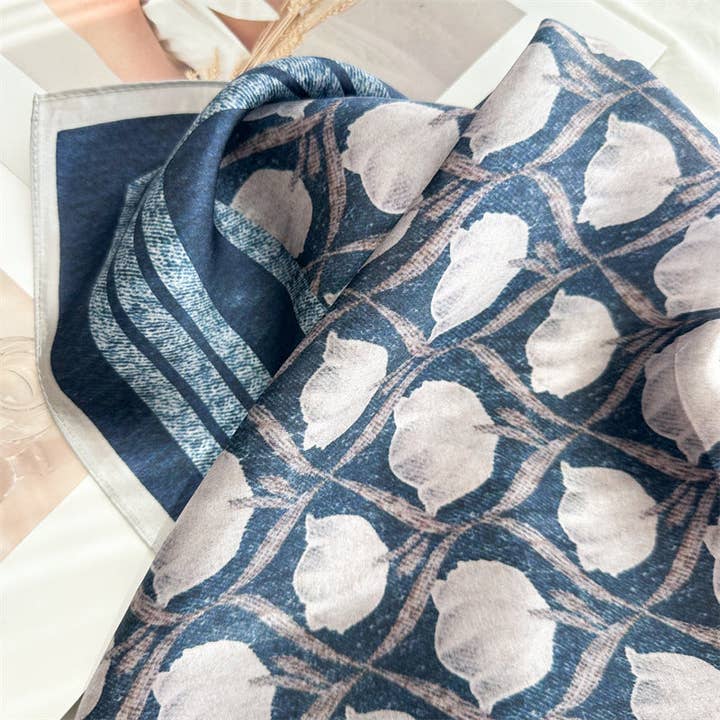 SueSilkHK – wholesale Scarf – Women's – 65cm Blue Lily of the Valley Mulberry Silk Scarf – Elegant Square Silk Shawl for Women, Fresh & Versatile Accessory8