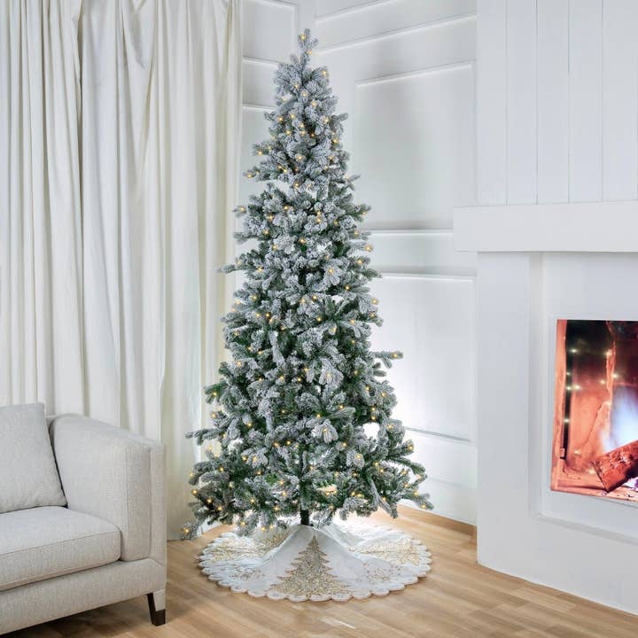 Joy By 8' Olympia Flocked Artificial Pencil Christmas Tree with 500 Warm White LED Lights for wholesale by Joy By