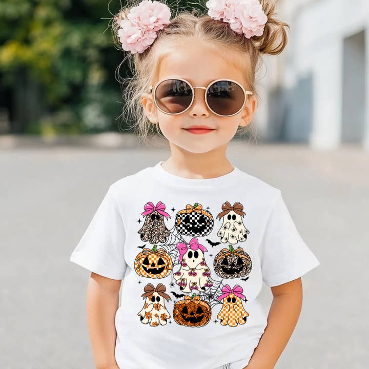 Bats and Ghosts with Bows Girls Halloween Shirt for wholesale by AvaryMaeInspirations