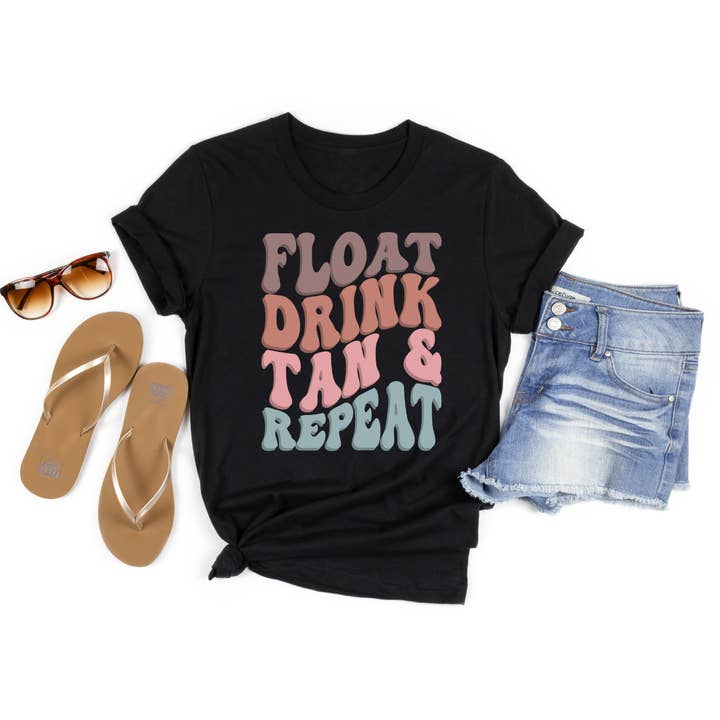 Float Drink Tan Repeat Retro Groovy Shirt for wholesale by Wild & Untamed Designs