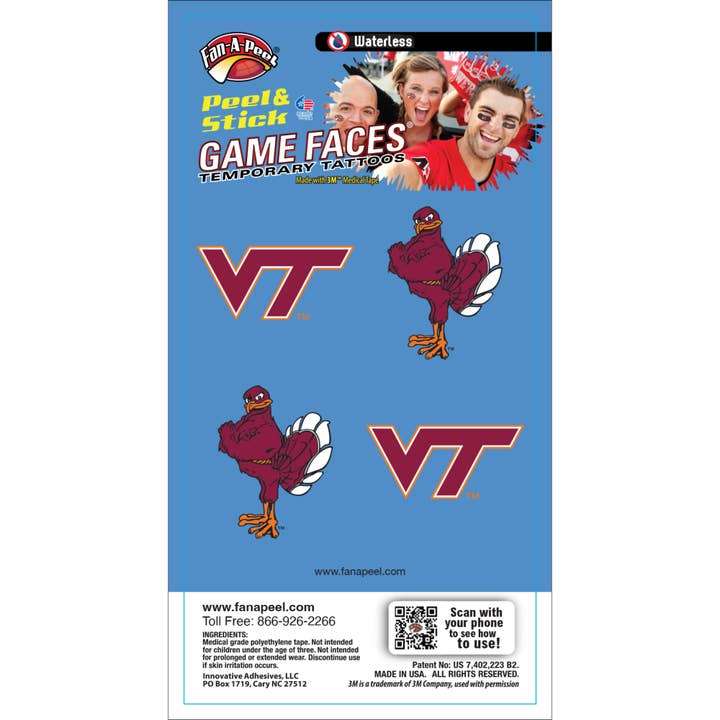 Fanapeel / Gamefaces - Wholesale Temporary Tattoo - Virginia Tech Game Faces® Temporary Tattoos