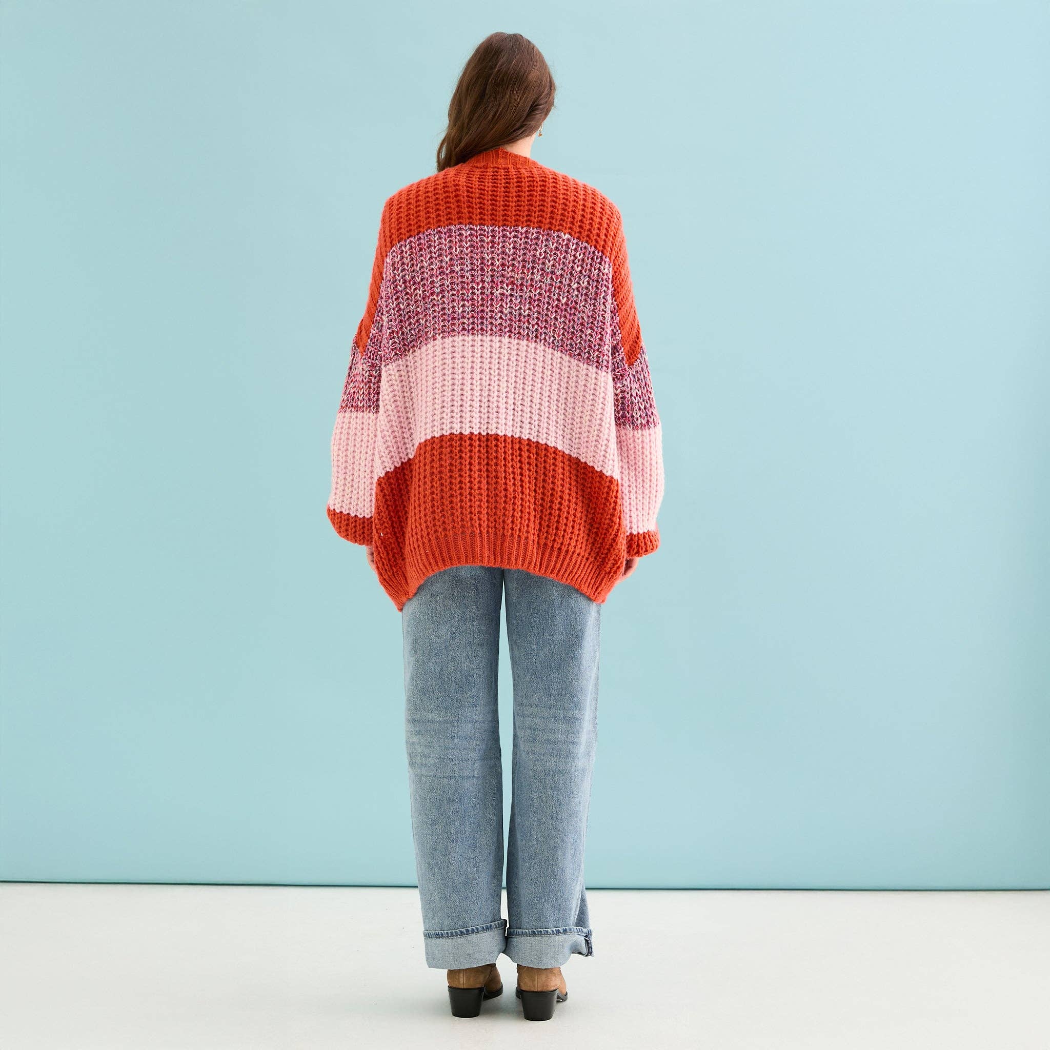 Cara & The Sky - Wholesale Cardigan - Women's - Janie Oversized Chunky Stripe Cardigan - Orange8
