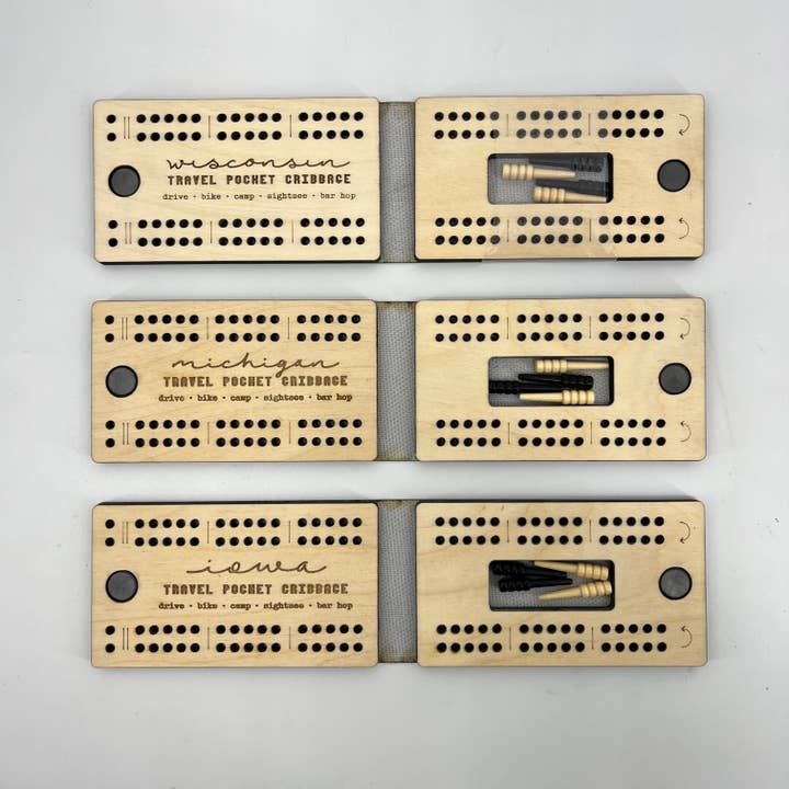 Makery Maven Co. - Wholesale Board Game - State Collection | Travel Size Pocket Cribbage Board2